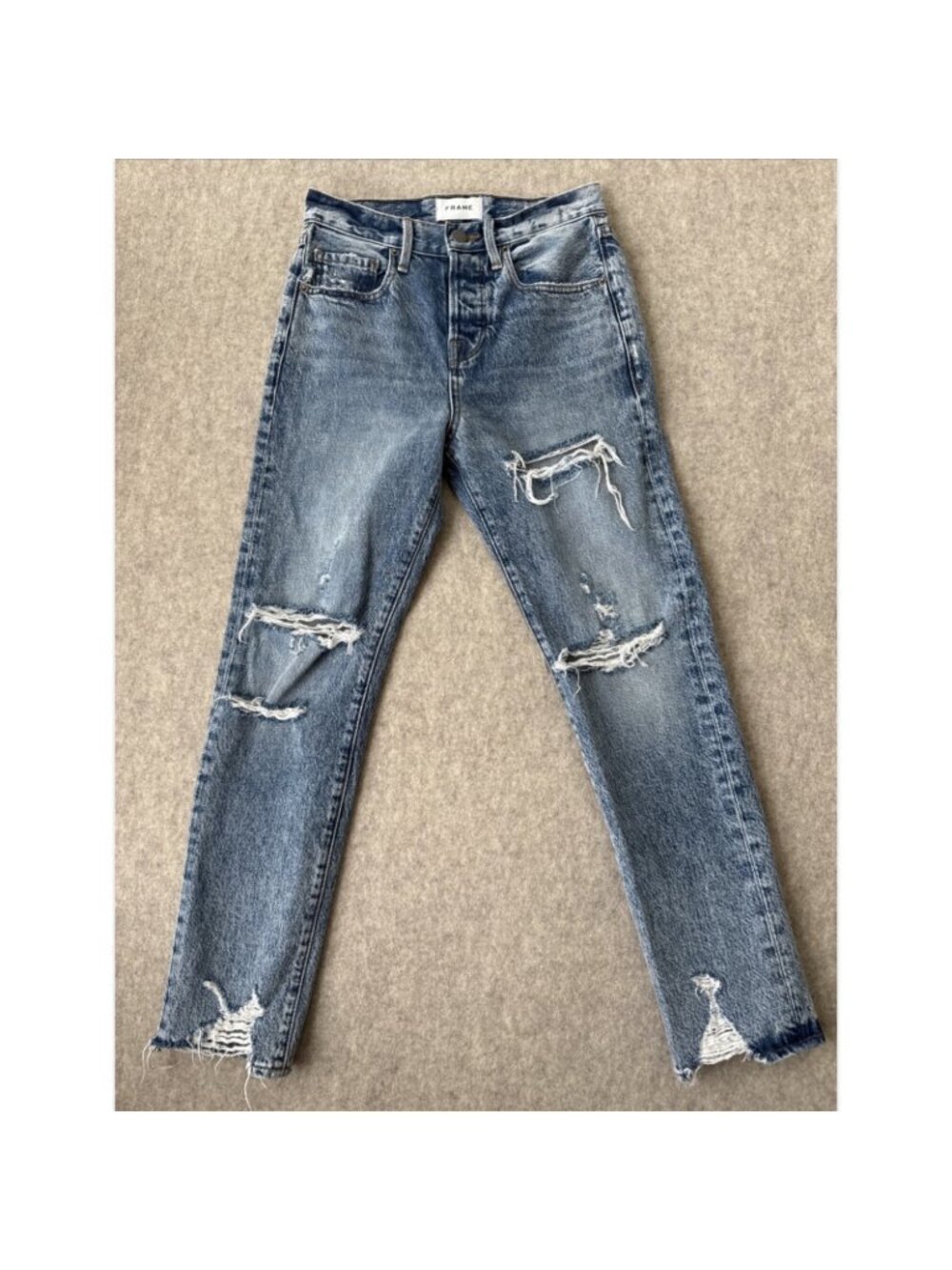 FRAME Le Original Jeans Womens 23 Cascade Blue Distressed Straight 100% Cotton